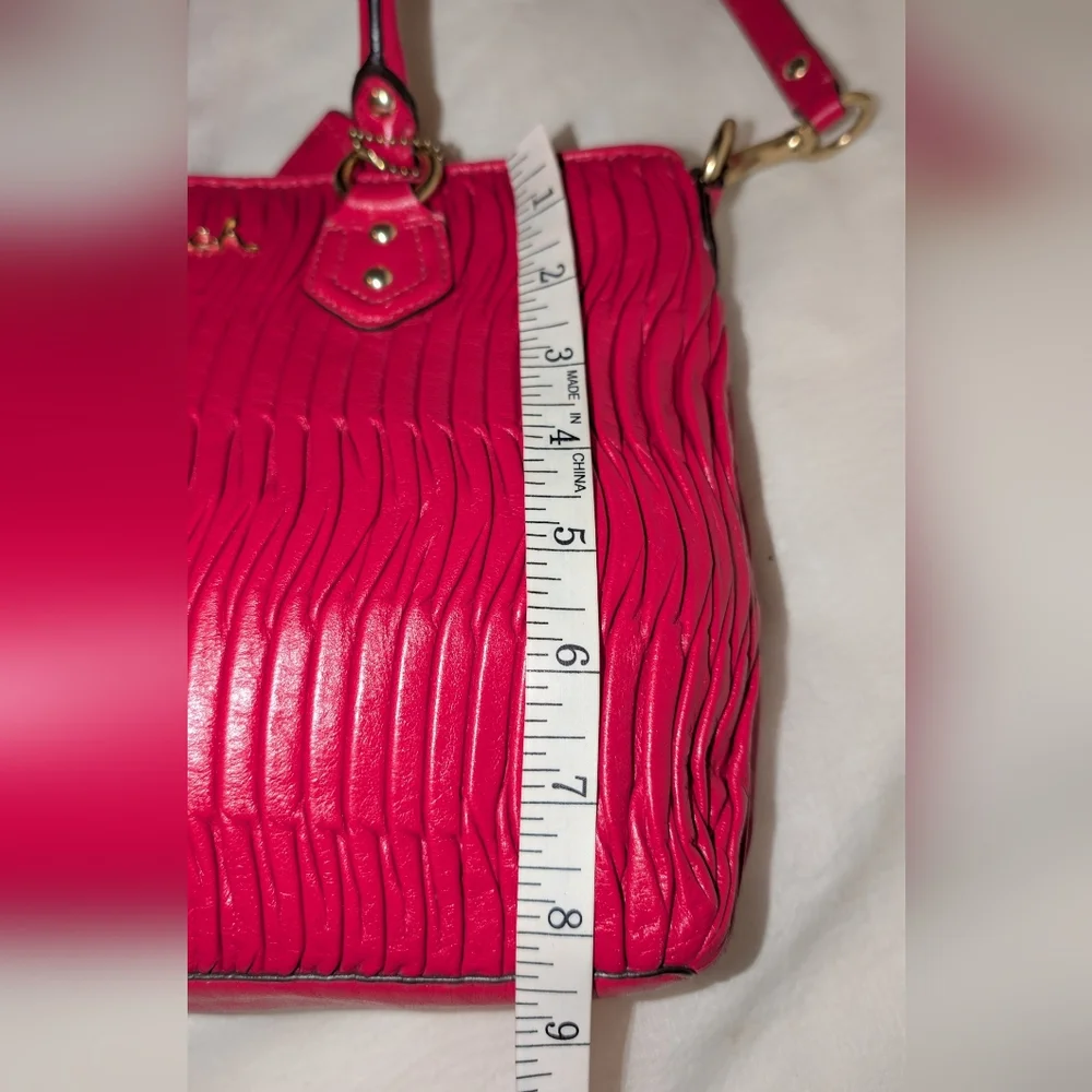 Coach Ashley Gathered Leather Mini Tote Raspberry Pink Gold Hardware EUC